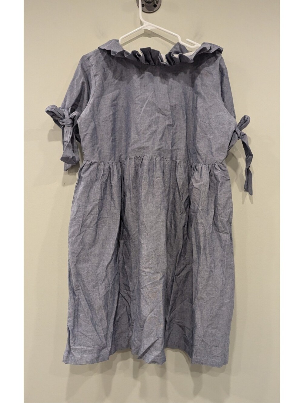 Elizabeth Wilson Ruffle Neck Bow Sleeve Cotton. Dress Size XL